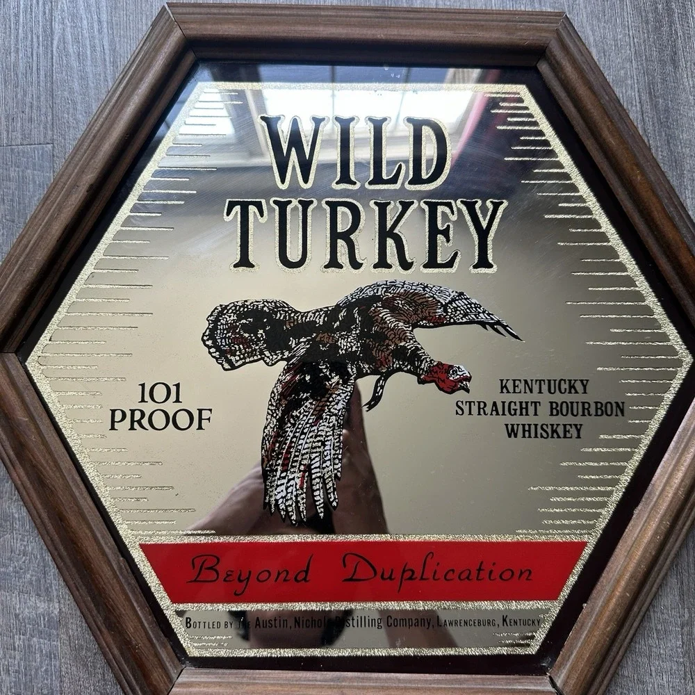 RARE NICE VINTAGE WILD TURKEY KENTUCKY STRAIGHT BOURBON WHISKEY MIRROR SIGN